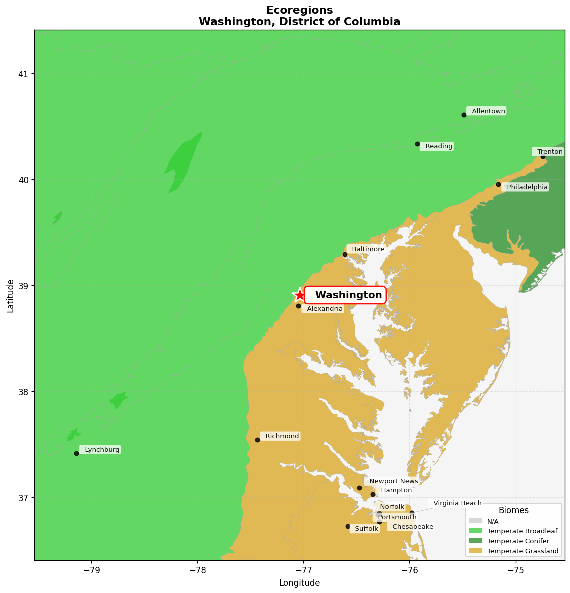 Ecoregion Map for Washington, DC